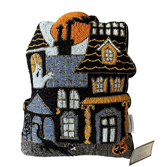 Cupcakes & Cashmere Halloween Haunted House Beaded Pillow 12x16 Spooky Boo New - Picture 1 of 15